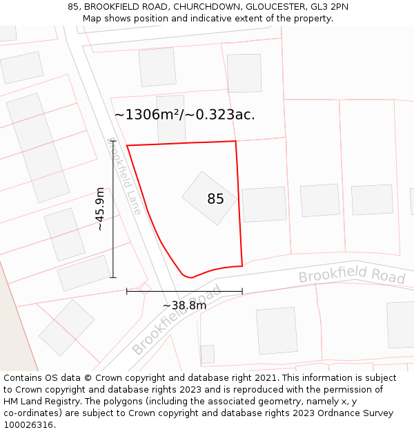 85, BROOKFIELD ROAD, CHURCHDOWN, GLOUCESTER, GL3 2PN: Plot and title map