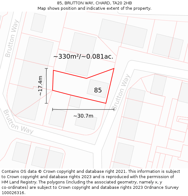 85, BRUTTON WAY, CHARD, TA20 2HB: Plot and title map