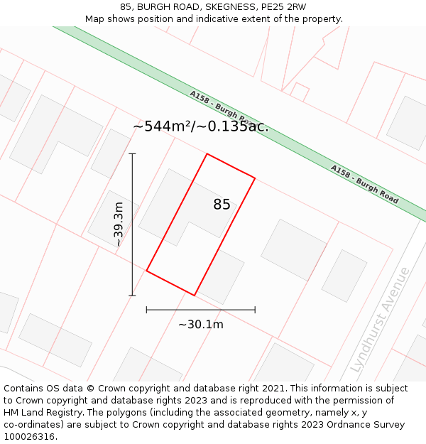 85, BURGH ROAD, SKEGNESS, PE25 2RW: Plot and title map