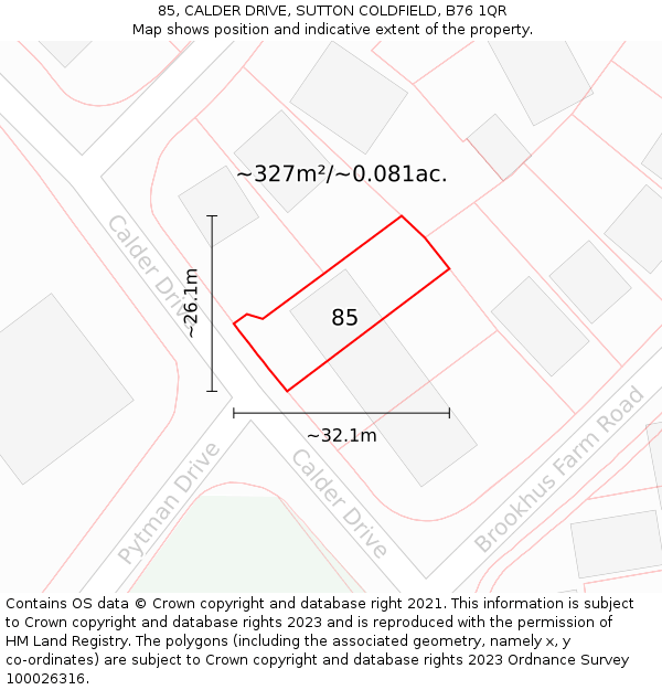 85, CALDER DRIVE, SUTTON COLDFIELD, B76 1QR: Plot and title map