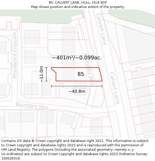 85, CALVERT LANE, HULL, HU4 6DF: Plot and title map