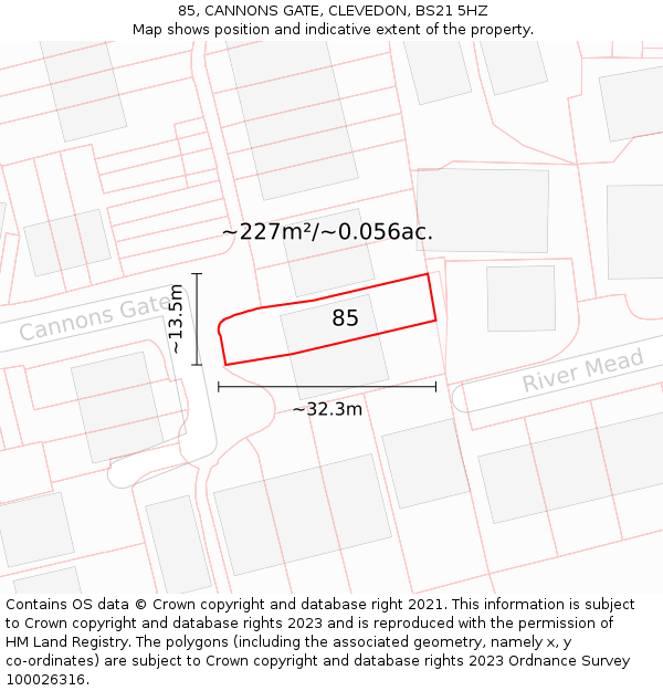 85, CANNONS GATE, CLEVEDON, BS21 5HZ: Plot and title map