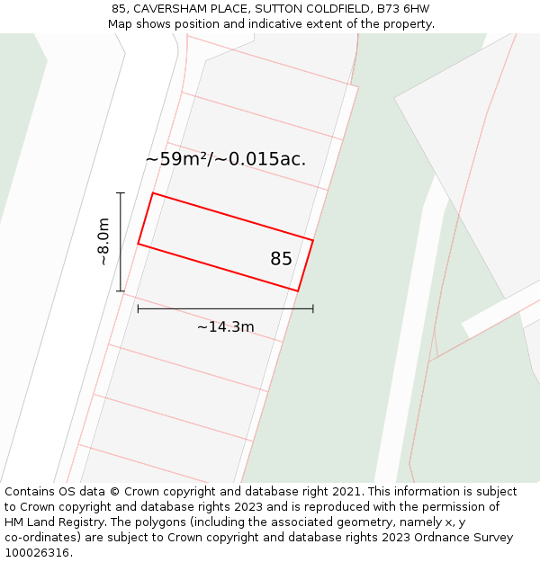 85, CAVERSHAM PLACE, SUTTON COLDFIELD, B73 6HW: Plot and title map