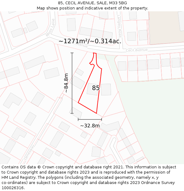 85, CECIL AVENUE, SALE, M33 5BG: Plot and title map