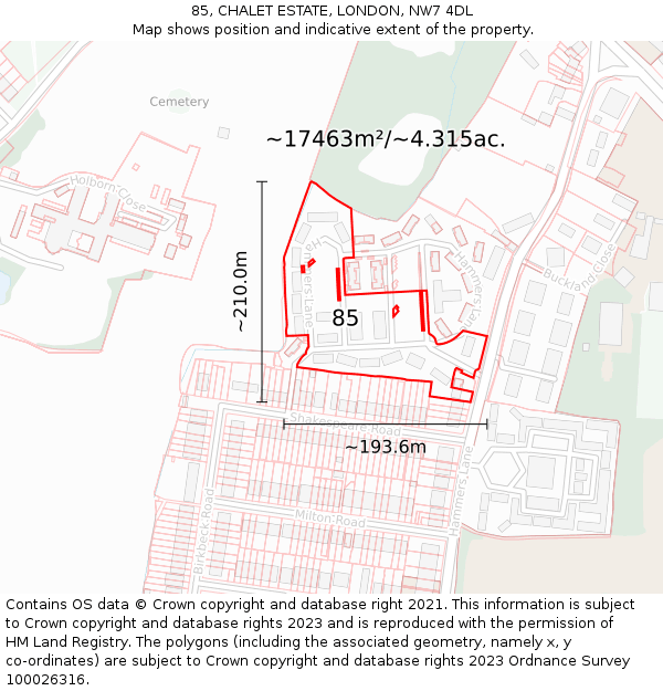 85, CHALET ESTATE, LONDON, NW7 4DL: Plot and title map