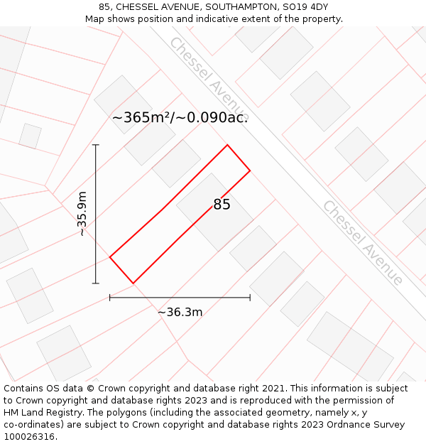 85, CHESSEL AVENUE, SOUTHAMPTON, SO19 4DY: Plot and title map
