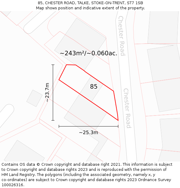 85, CHESTER ROAD, TALKE, STOKE-ON-TRENT, ST7 1SB: Plot and title map