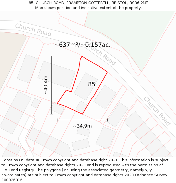 85, CHURCH ROAD, FRAMPTON COTTERELL, BRISTOL, BS36 2NE: Plot and title map