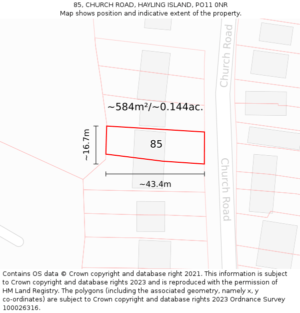 85, CHURCH ROAD, HAYLING ISLAND, PO11 0NR: Plot and title map