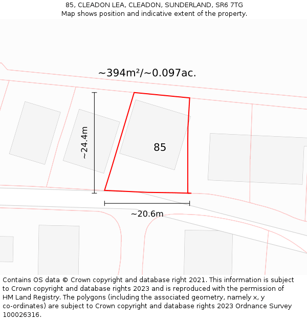 85, CLEADON LEA, CLEADON, SUNDERLAND, SR6 7TG: Plot and title map