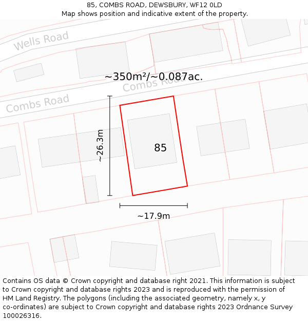 85, COMBS ROAD, DEWSBURY, WF12 0LD: Plot and title map