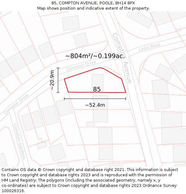 85, COMPTON AVENUE, POOLE, BH14 8PX: Plot and title map