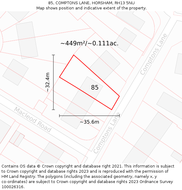 85, COMPTONS LANE, HORSHAM, RH13 5NU: Plot and title map