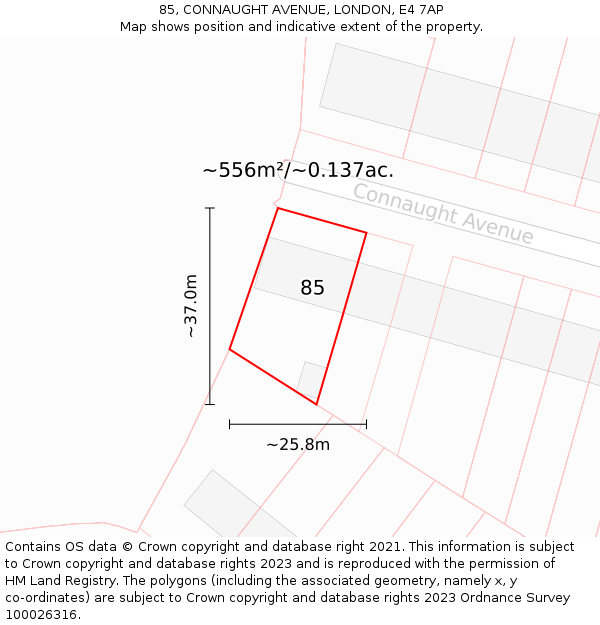 85, CONNAUGHT AVENUE, LONDON, E4 7AP: Plot and title map