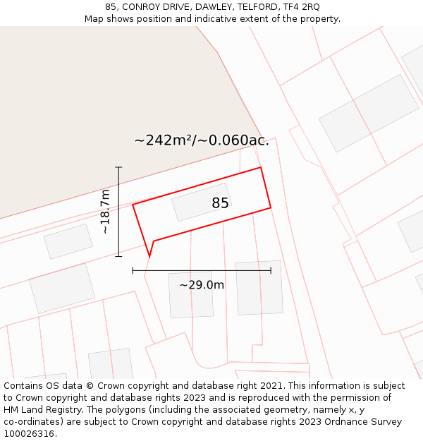 85, CONROY DRIVE, DAWLEY, TELFORD, TF4 2RQ: Plot and title map