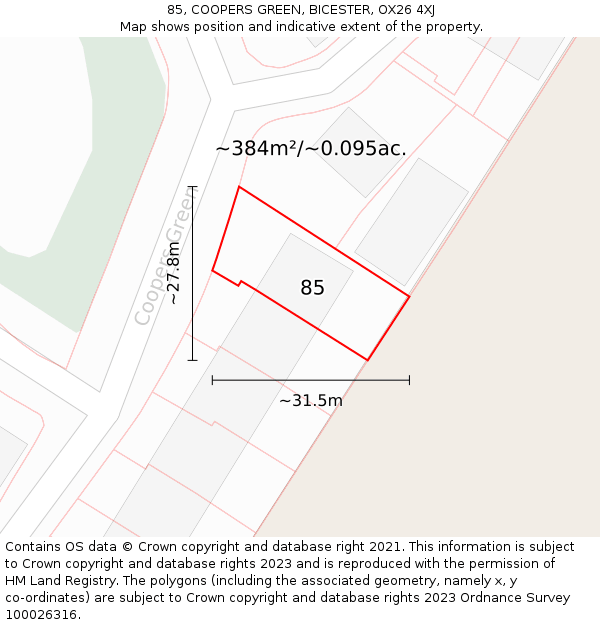 85, COOPERS GREEN, BICESTER, OX26 4XJ: Plot and title map