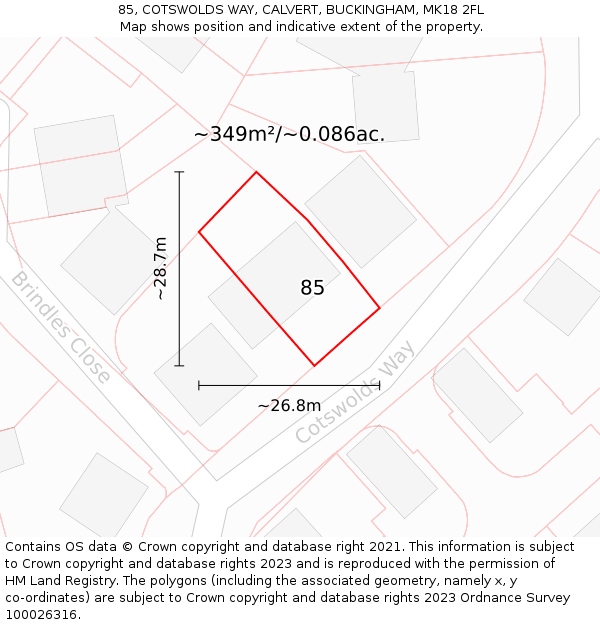 85, COTSWOLDS WAY, CALVERT, BUCKINGHAM, MK18 2FL: Plot and title map
