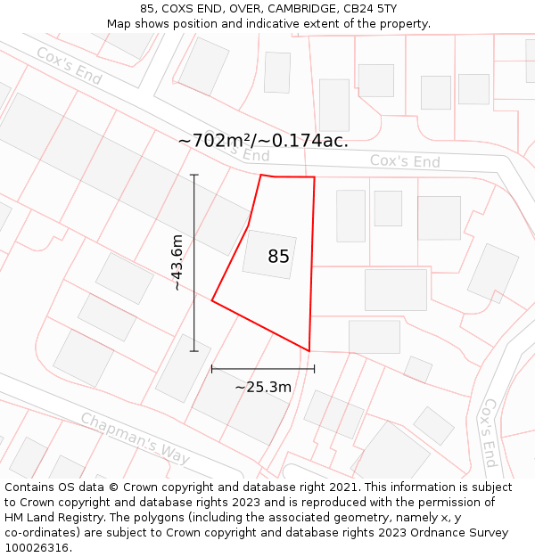 85, COXS END, OVER, CAMBRIDGE, CB24 5TY: Plot and title map