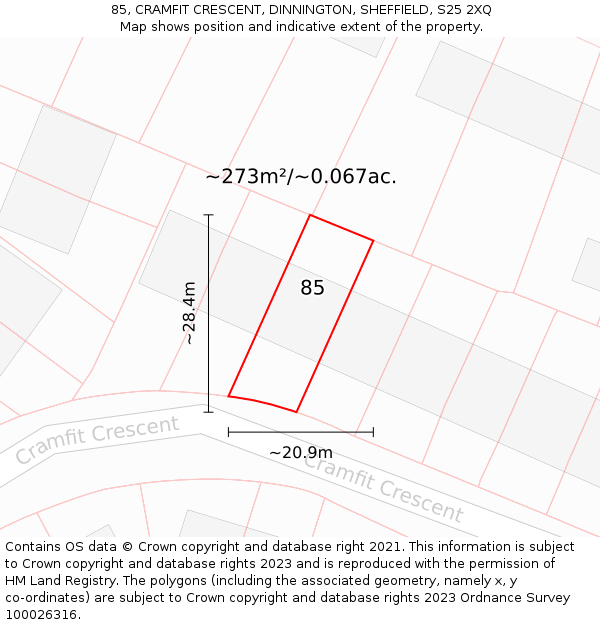 85, CRAMFIT CRESCENT, DINNINGTON, SHEFFIELD, S25 2XQ: Plot and title map