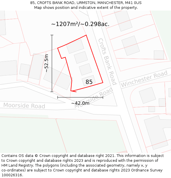 85, CROFTS BANK ROAD, URMSTON, MANCHESTER, M41 0US: Plot and title map