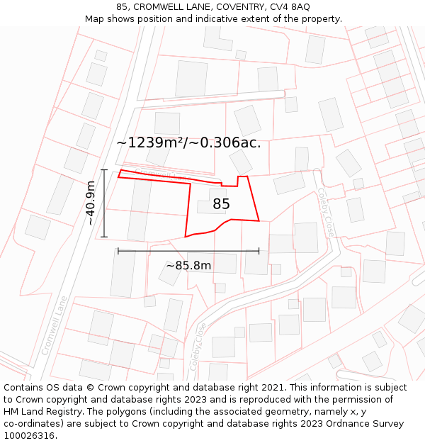 85, CROMWELL LANE, COVENTRY, CV4 8AQ: Plot and title map