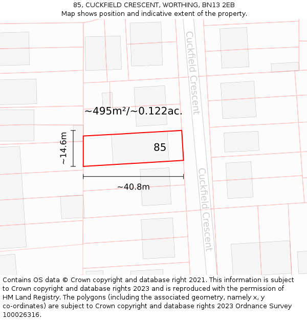 85, CUCKFIELD CRESCENT, WORTHING, BN13 2EB: Plot and title map