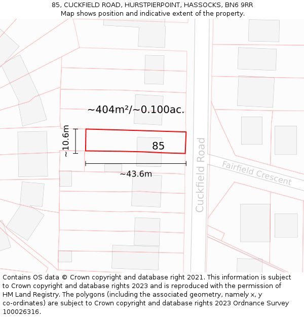 85, CUCKFIELD ROAD, HURSTPIERPOINT, HASSOCKS, BN6 9RR: Plot and title map