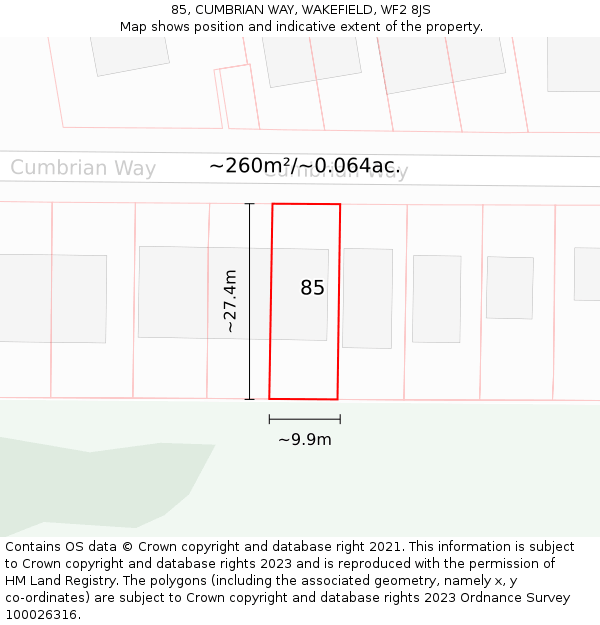 85, CUMBRIAN WAY, WAKEFIELD, WF2 8JS: Plot and title map