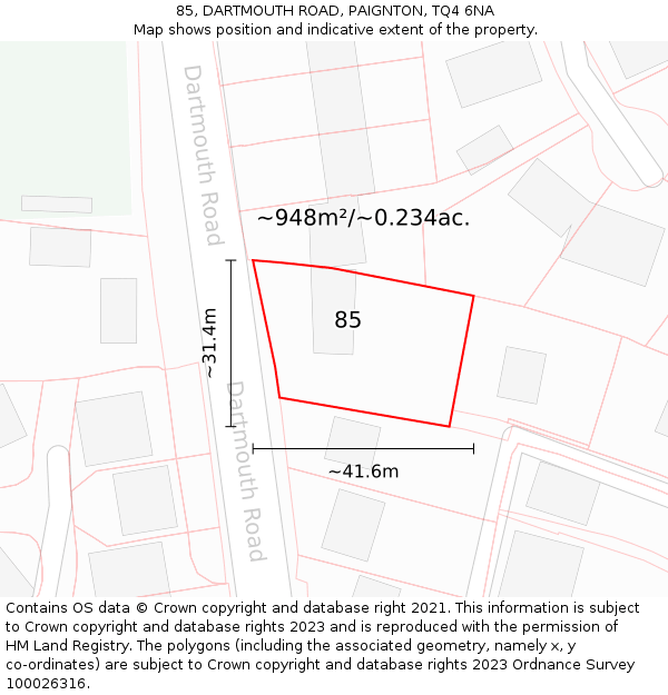 85, DARTMOUTH ROAD, PAIGNTON, TQ4 6NA: Plot and title map