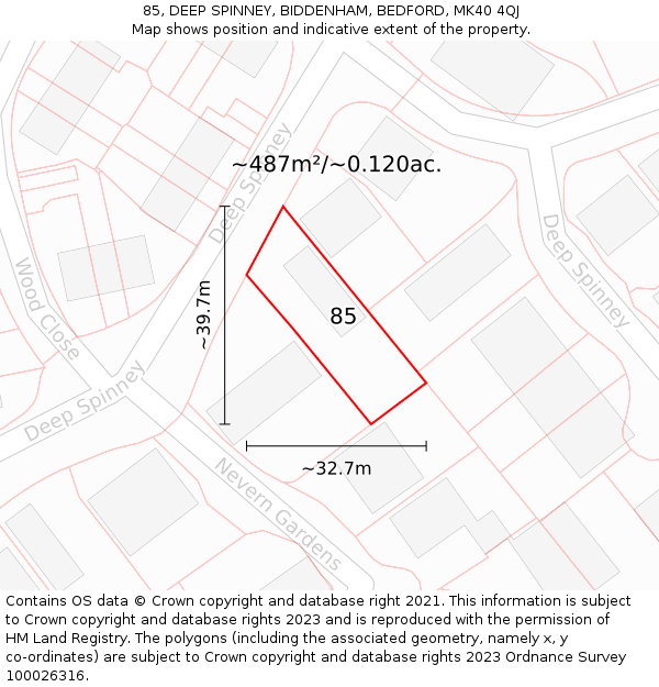 85, DEEP SPINNEY, BIDDENHAM, BEDFORD, MK40 4QJ: Plot and title map