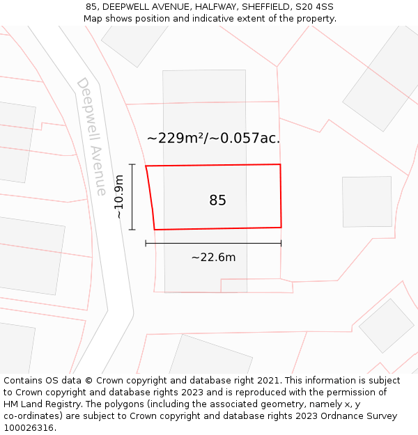 85, DEEPWELL AVENUE, HALFWAY, SHEFFIELD, S20 4SS: Plot and title map