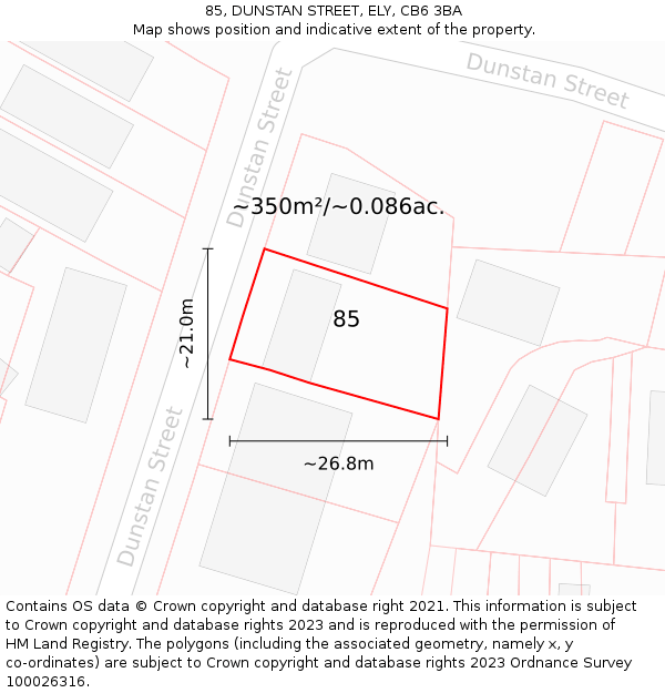 85, DUNSTAN STREET, ELY, CB6 3BA: Plot and title map