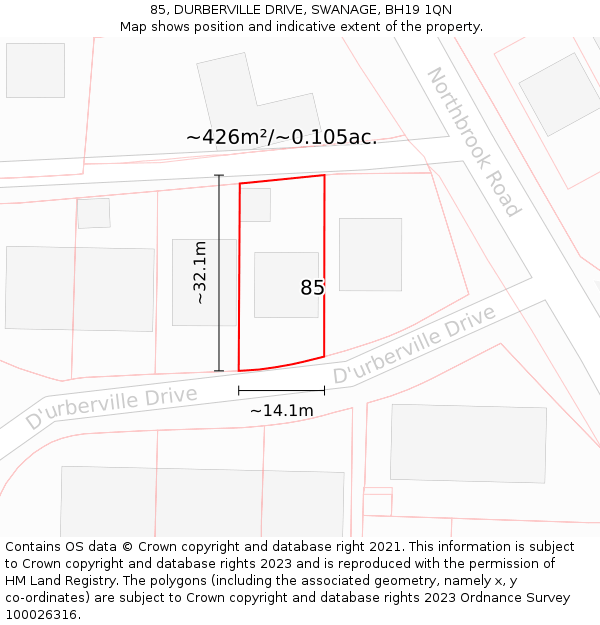 85, DURBERVILLE DRIVE, SWANAGE, BH19 1QN: Plot and title map