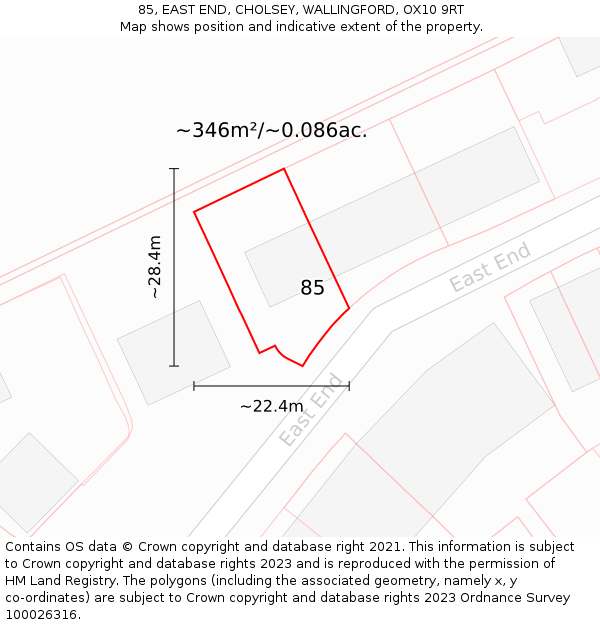 85, EAST END, CHOLSEY, WALLINGFORD, OX10 9RT: Plot and title map