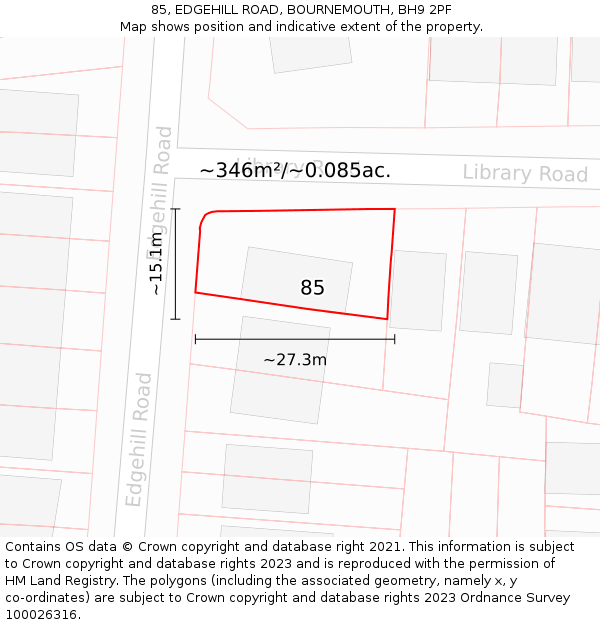 85, EDGEHILL ROAD, BOURNEMOUTH, BH9 2PF: Plot and title map