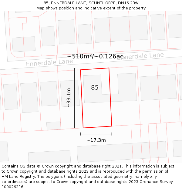 85, ENNERDALE LANE, SCUNTHORPE, DN16 2RW: Plot and title map