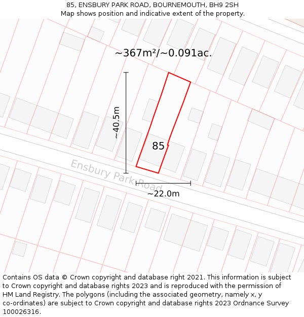 85, ENSBURY PARK ROAD, BOURNEMOUTH, BH9 2SH: Plot and title map