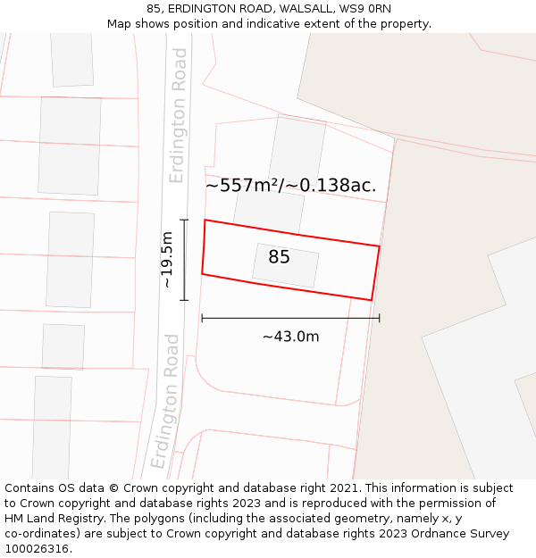85, ERDINGTON ROAD, WALSALL, WS9 0RN: Plot and title map