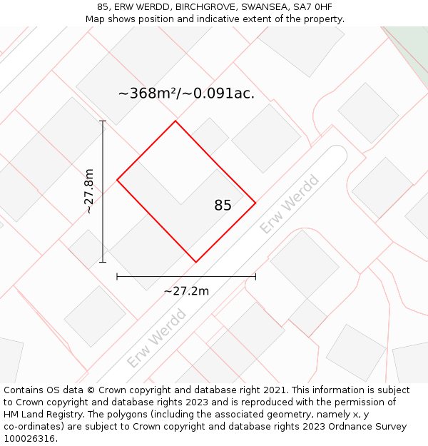 85, ERW WERDD, BIRCHGROVE, SWANSEA, SA7 0HF: Plot and title map