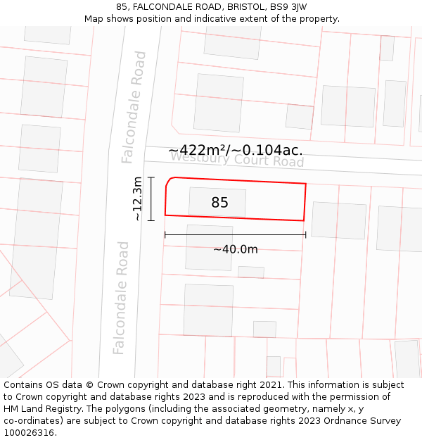 85, FALCONDALE ROAD, BRISTOL, BS9 3JW: Plot and title map