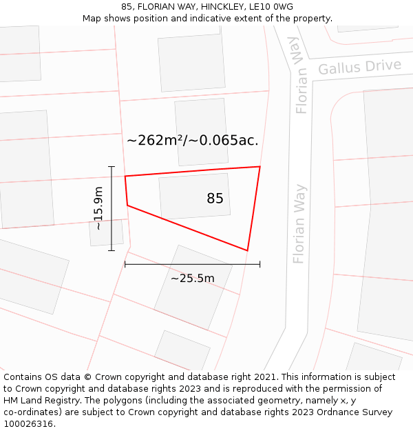 85, FLORIAN WAY, HINCKLEY, LE10 0WG: Plot and title map