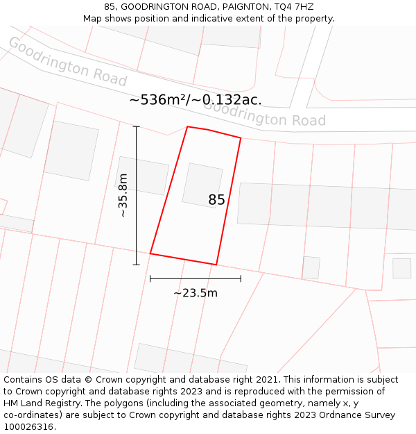 85, GOODRINGTON ROAD, PAIGNTON, TQ4 7HZ: Plot and title map