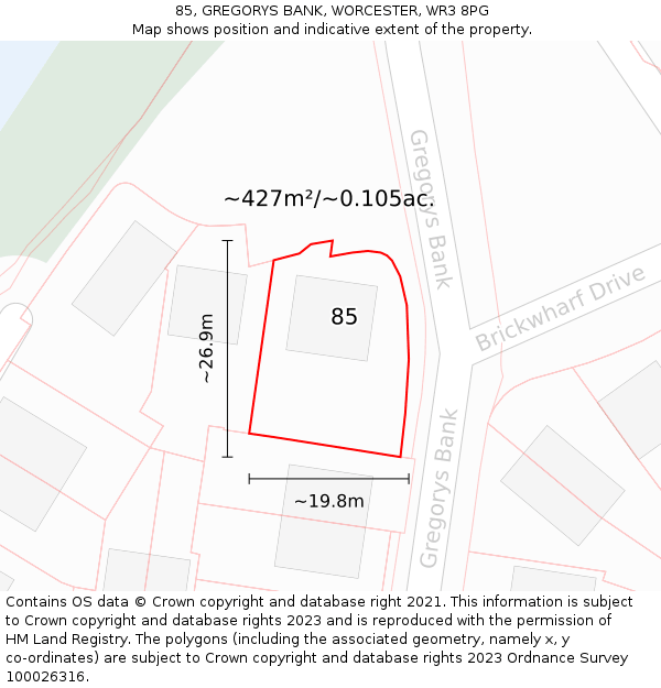 85, GREGORYS BANK, WORCESTER, WR3 8PG: Plot and title map