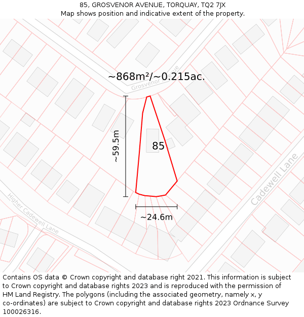 85, GROSVENOR AVENUE, TORQUAY, TQ2 7JX: Plot and title map