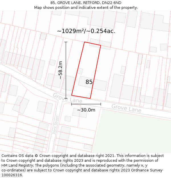 85, GROVE LANE, RETFORD, DN22 6ND: Plot and title map