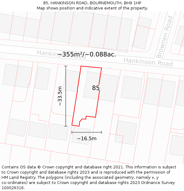 85, HANKINSON ROAD, BOURNEMOUTH, BH9 1HP: Plot and title map
