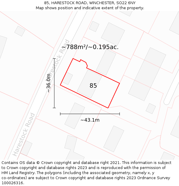 85, HARESTOCK ROAD, WINCHESTER, SO22 6NY: Plot and title map