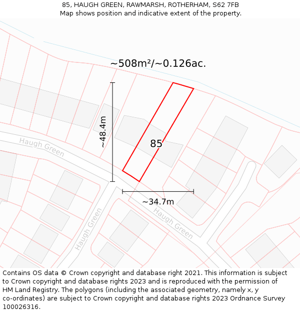 85, HAUGH GREEN, RAWMARSH, ROTHERHAM, S62 7FB: Plot and title map