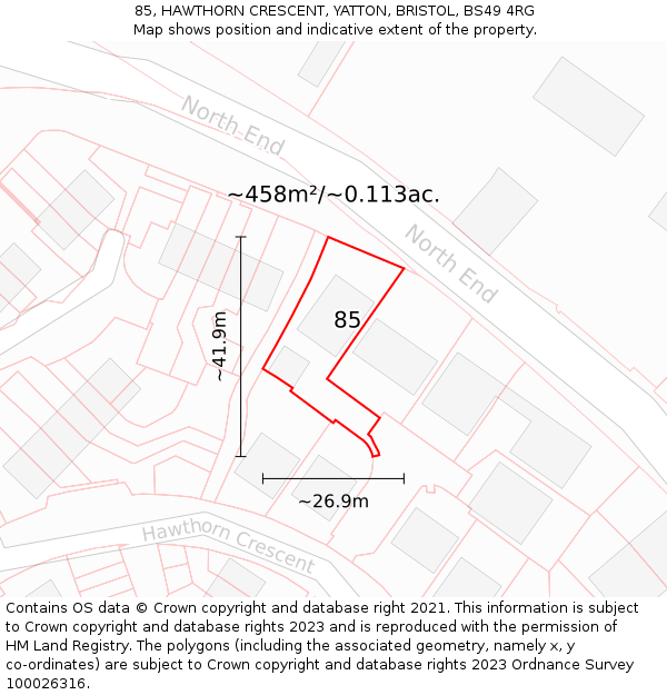 85, HAWTHORN CRESCENT, YATTON, BRISTOL, BS49 4RG: Plot and title map