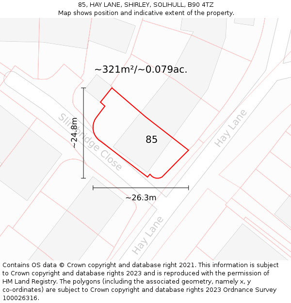 85, HAY LANE, SHIRLEY, SOLIHULL, B90 4TZ: Plot and title map